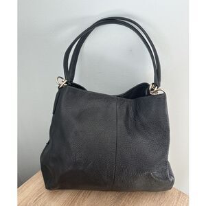 Coach Madison Phoebe Shoulder Bag Black Pebbled Leather Satchel Purse